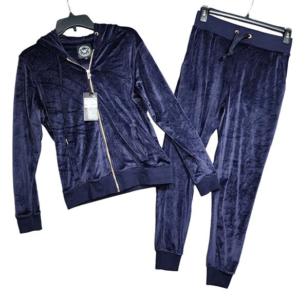 White Mark Pants - White Mark Velour Tracksuit Loungewear Size Small Navy Blue